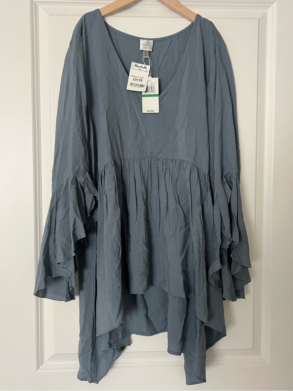 Cupio Slate Blue Layered Ruffle Sleeve V-Neck Top